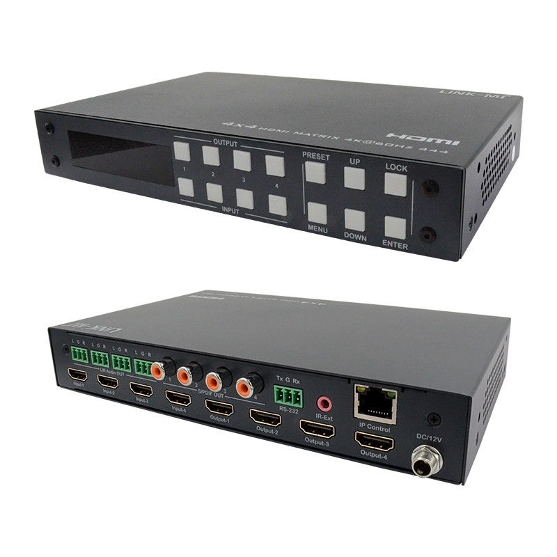 4 × 4 HDMI المصفوفة التناظرية و SPDIF استخراج الصوت 4K TCP / IP تحكم واجهة المستخدم الرسومية على الويب