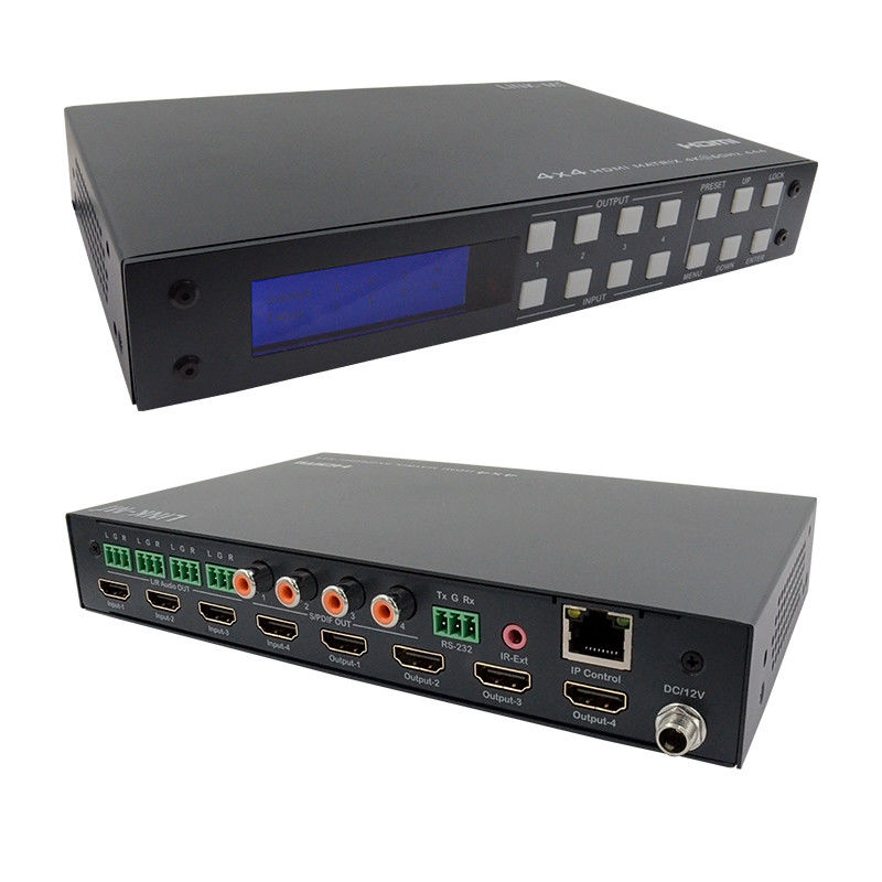 4 × 4 HDMI المصفوفة التناظرية و SPDIF استخراج الصوت 4K TCP / IP تحكم واجهة المستخدم الرسومية على الويب