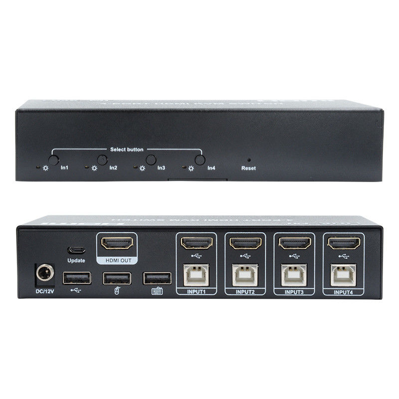 4 منافذ KVM التبديل HDMI 4K 30Hz المفاتيح الساخنة التبديل التلقائي بدون تأخير USB التبديل