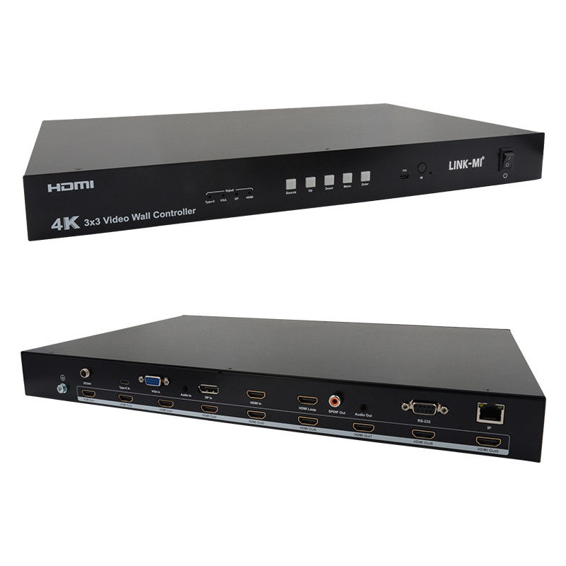 جهاز تحكم حائط فيديو 4K فائق الدقة HDMI DP 3x3 معالج حائط فيديو VGA USB Type-C