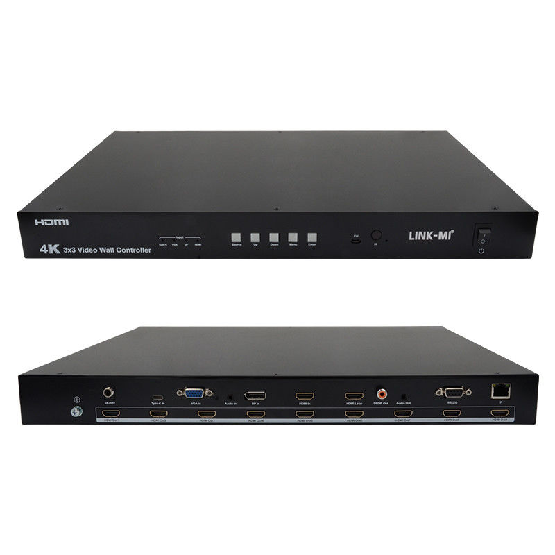 جهاز تحكم حائط فيديو 4K فائق الدقة HDMI DP 3x3 معالج حائط فيديو VGA USB Type-C
