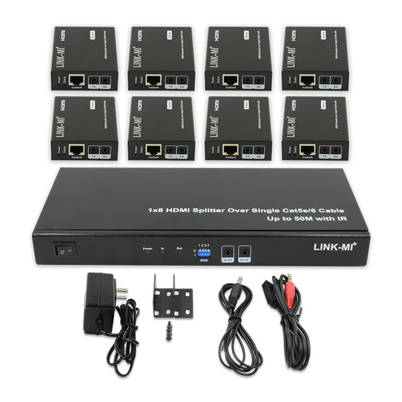 HDMI 50M 1X8 Splitter Over Cat5e 6 دعم الكابلات 3D IR 1080P 8 منفذ HDMI Splitter