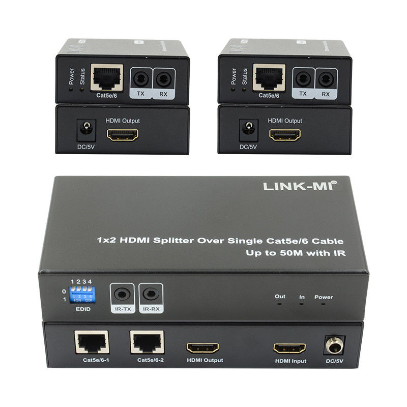 1X2 50M 4K HDMI Splitter عبر Cat5e/6 دعم الكابل 3D IR Cascading لـ 4 طبقات