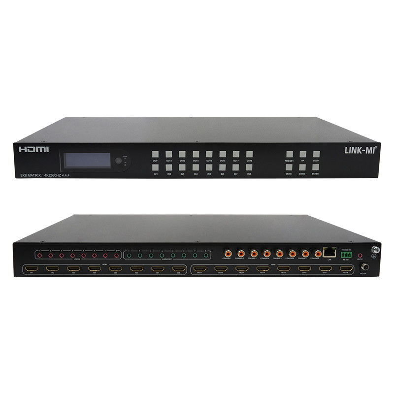 8 × 8 HDMI مصفوفة 4k Hdmi Switcher مع دعم استخراج الصوت التناظري 18Gbps HDR