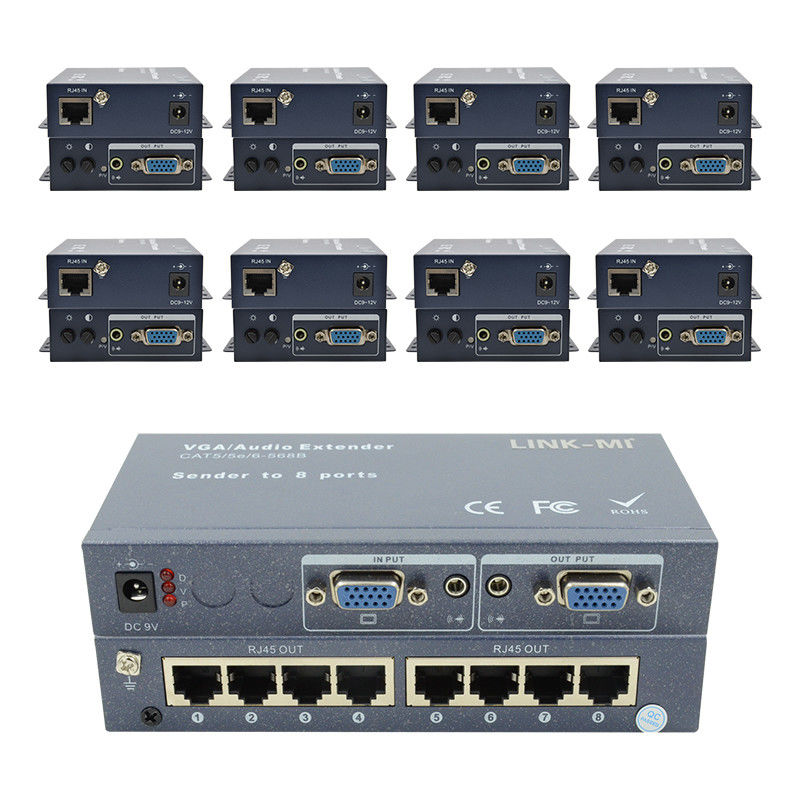 100m 200m 300m 1/8 VGA Splitter 1X8 Extender من 1 إلى 8 Video Audio Extender