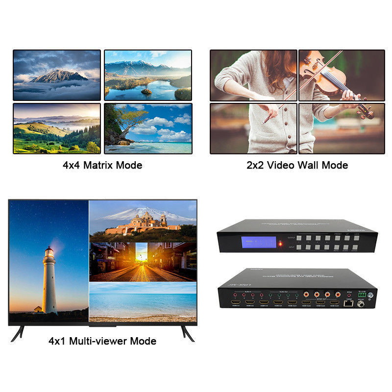 60 هرتز 4X4 4K مراقب جدار فيديو 4X1 2x2 مراقب جدار تلفزيوني مفتاح مصفوف سلس