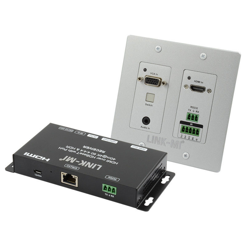 4K 40M HDBaseT HDMI + VGA توسيع لوحة الحائط النطاق العريض ثنائي الاتجاه IR RS232 Pass Through