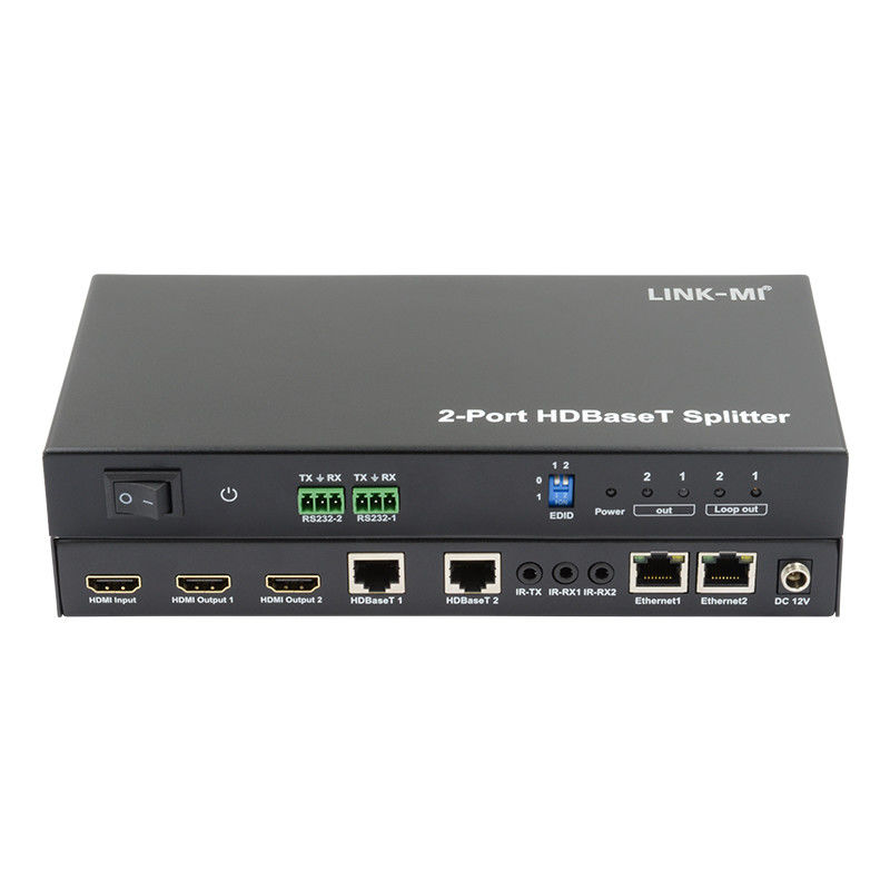 100m 1x2 HDBaseT Splitter مع HDCP2.2 الامتثال POC Ethernet و RS232 Pass Through