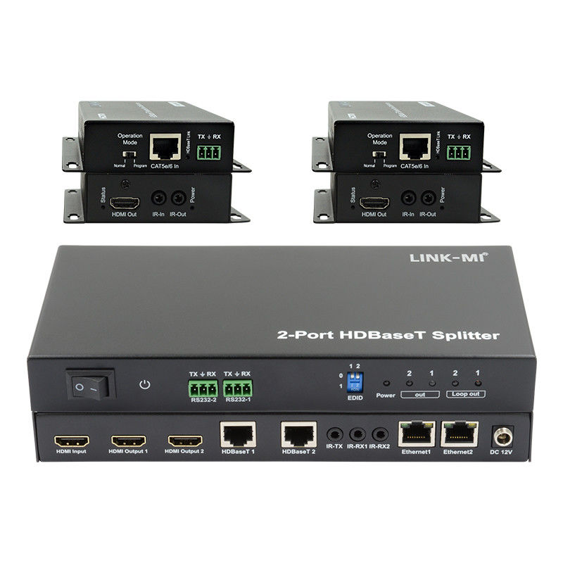 100m 1x2 HDBaseT Splitter مع HDCP2.2 الامتثال POC Ethernet و RS232 Pass Through