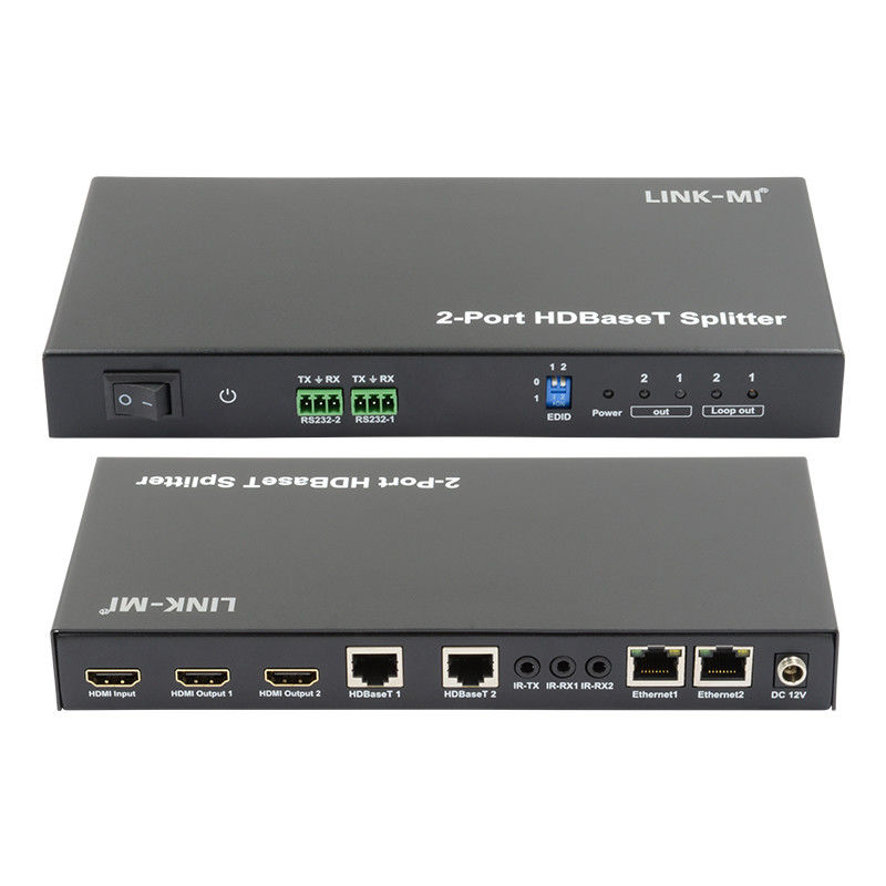 100m 1x2 HDBaseT Splitter مع HDCP2.2 الامتثال POC Ethernet و RS232 Pass Through