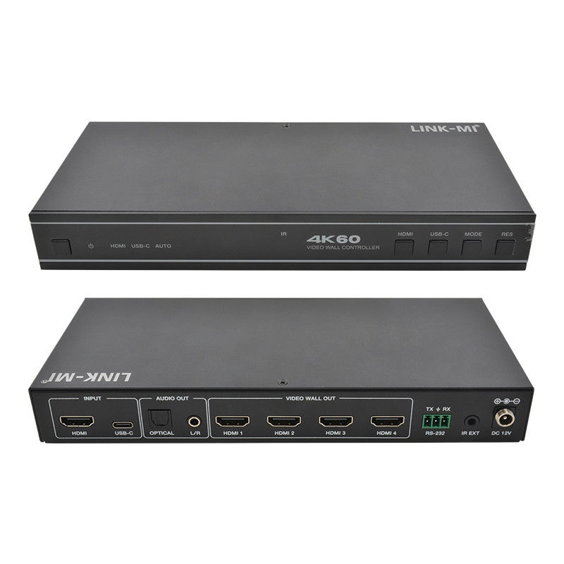 وحدة تحكم حائط فيديو 1X4 HDMI سهلة الاستخدام مع مدخل صوت USB-C ودعم RS232