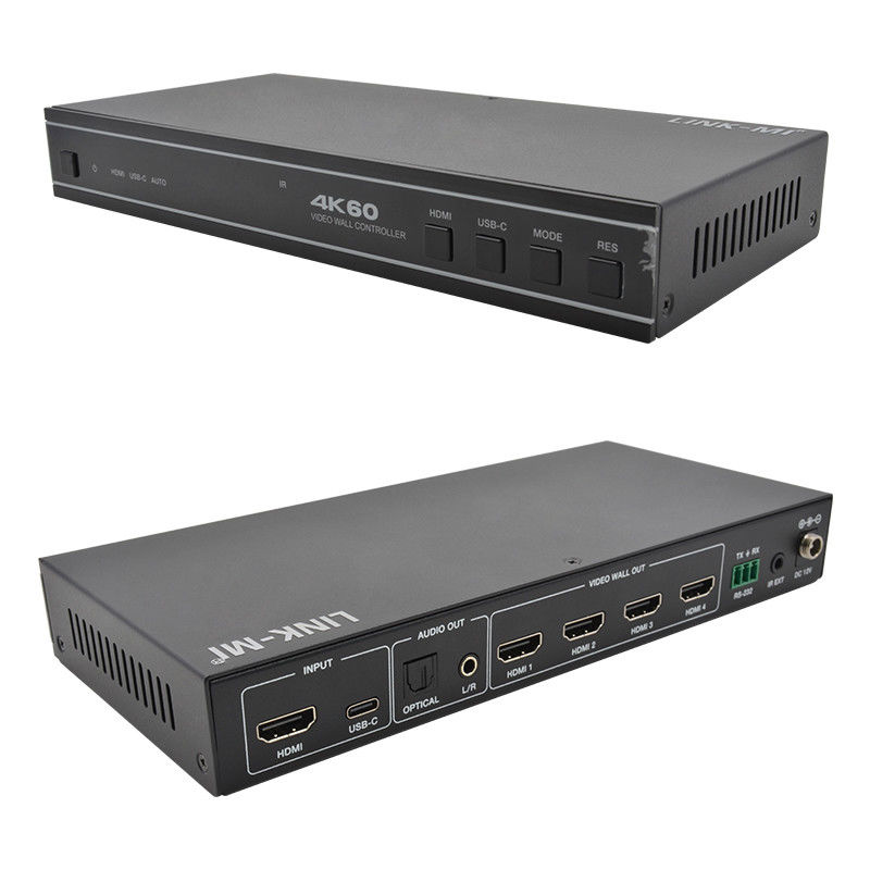 وحدة تحكم حائط فيديو 1X4 HDMI سهلة الاستخدام مع مدخل صوت USB-C ودعم RS232