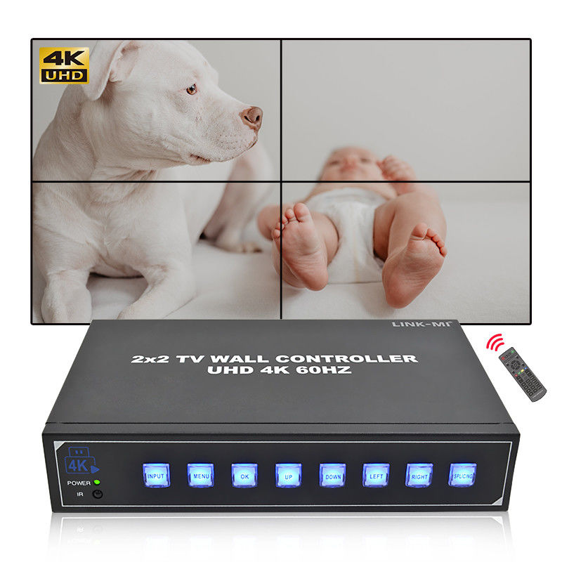 2 × HDMI في 4K وحدة تحكم جدار الفيديو مع دعم USB 2 × 2 1 × 4 1 × 3 1 × 2 4K60Hz مربع التوصيل للإعلانات