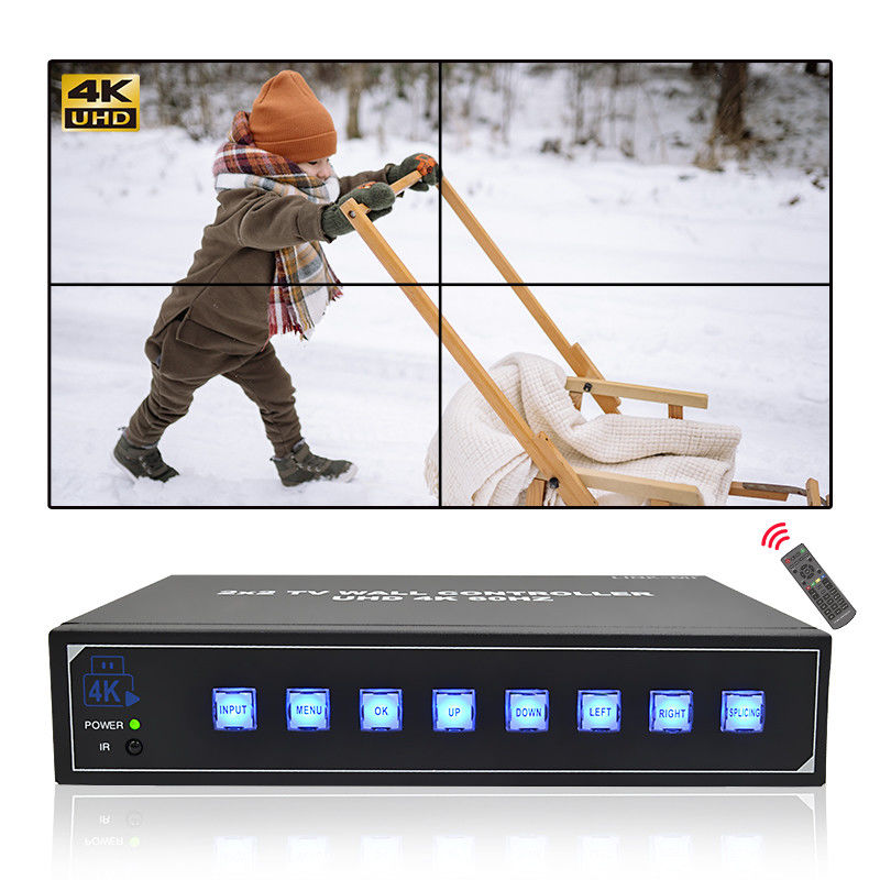 جهاز التحكم عن بعد بالأشعة تحت البنفسجية 4K HDMI معالج جدار فيديو 2X2 لـ 4 أجهزة تلفزيون UHD 4K 60Hz LED Video Wall