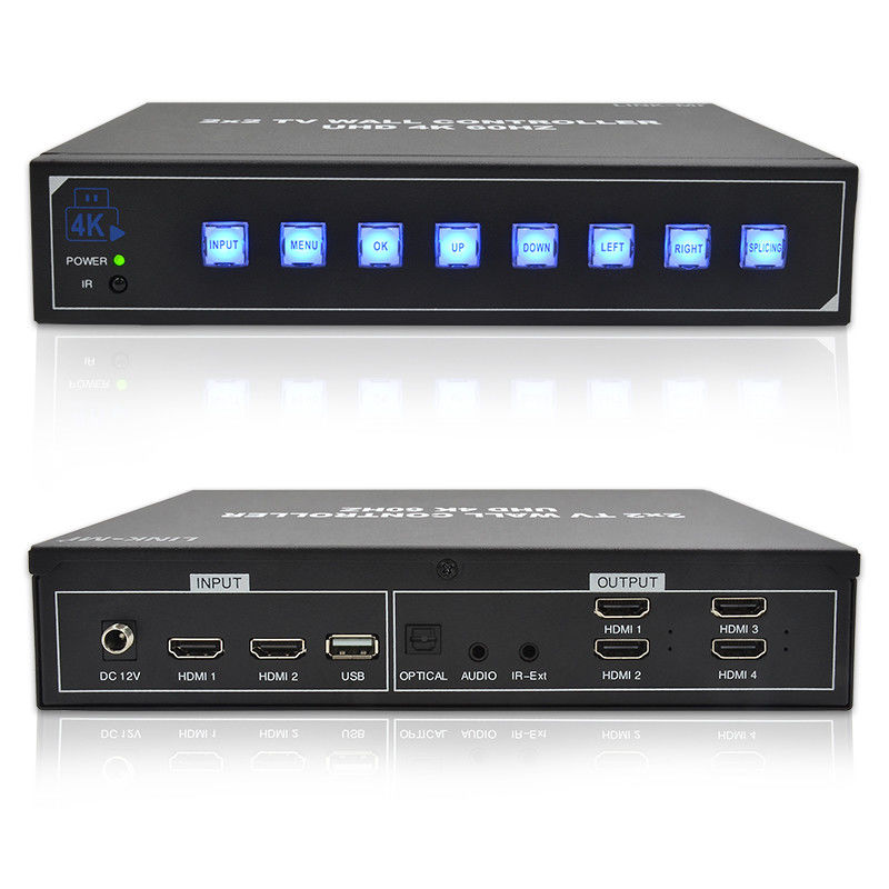 معالج حائط فيديو 4K HDMI 2X2 يدعم شاشة USB التلقائية لـ 4 تلفزيونات UHD 4K 60Hz LED حائط فيديو